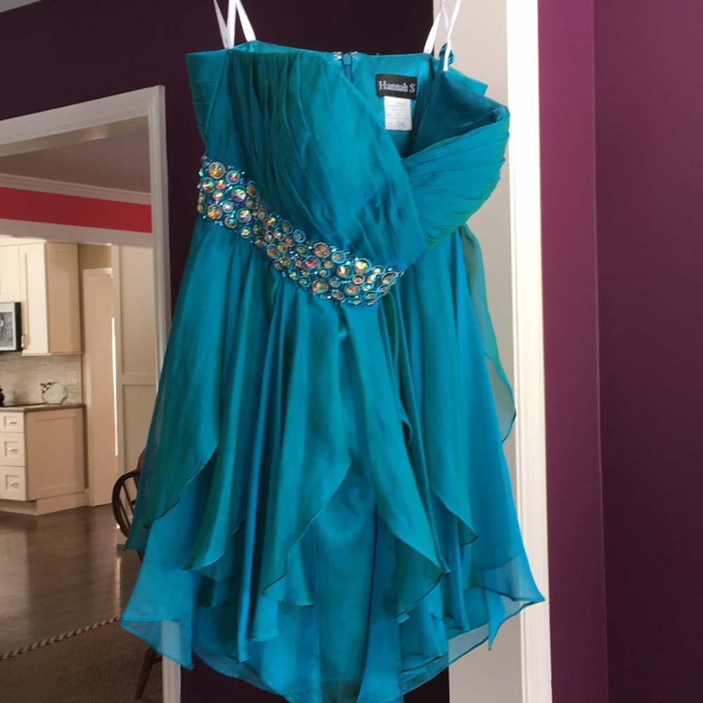 Short prom party formal dress teal sparkly sz 16